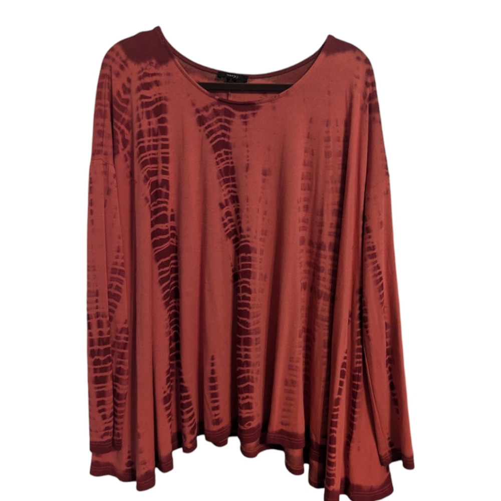 NWOT VeryJ Boho Mauve Burgundy Oversized Tye Dye Long Sleeve Shirt. Women's L